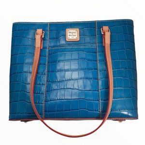 Dooney & Bourke Lexington Medium Shopper Shoulder Bag Embossed Leather Teal Croc